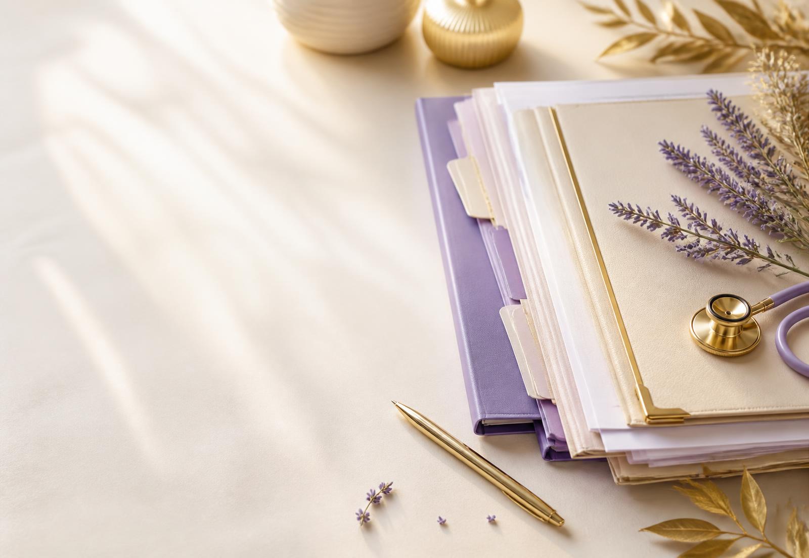 Medical records, clinical charts and legal documents organized for attorney review